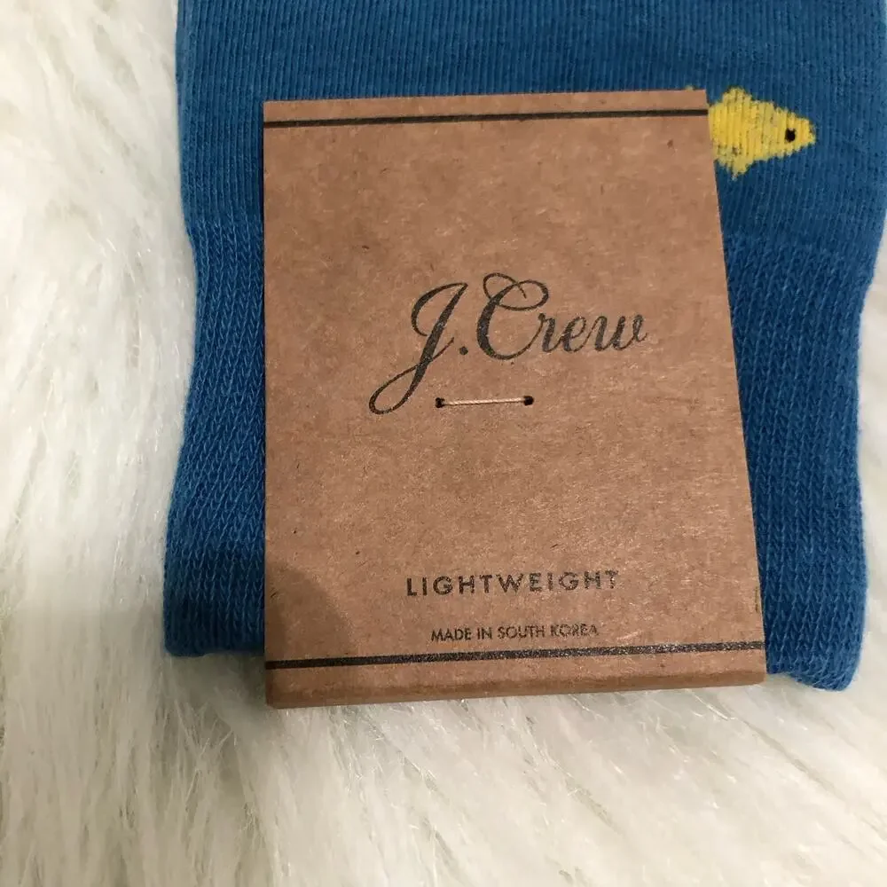 J. Crew Men's Socks One‎ Size Teal Purple Fish Print Colorful Lightweight NWT